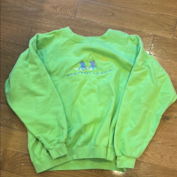 womens medium (fits like small) Bright Green Sweatshirt embroidered beach LBU - Picture 1 of 7